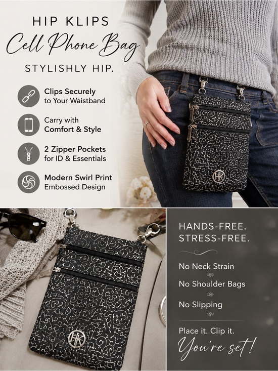 hip klips Handbags - Hip Klips cell‎ phone bag / wallet 2 tone gray/silver paisley bag. Hands Free